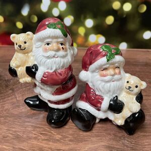 Vintage 1990's Santa and Bear Salt & Pepper Shakers. Perfect for Christmas table